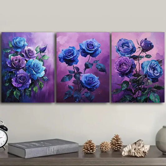 3pcs Purple rose at night Metal Print Ready to Hang Art