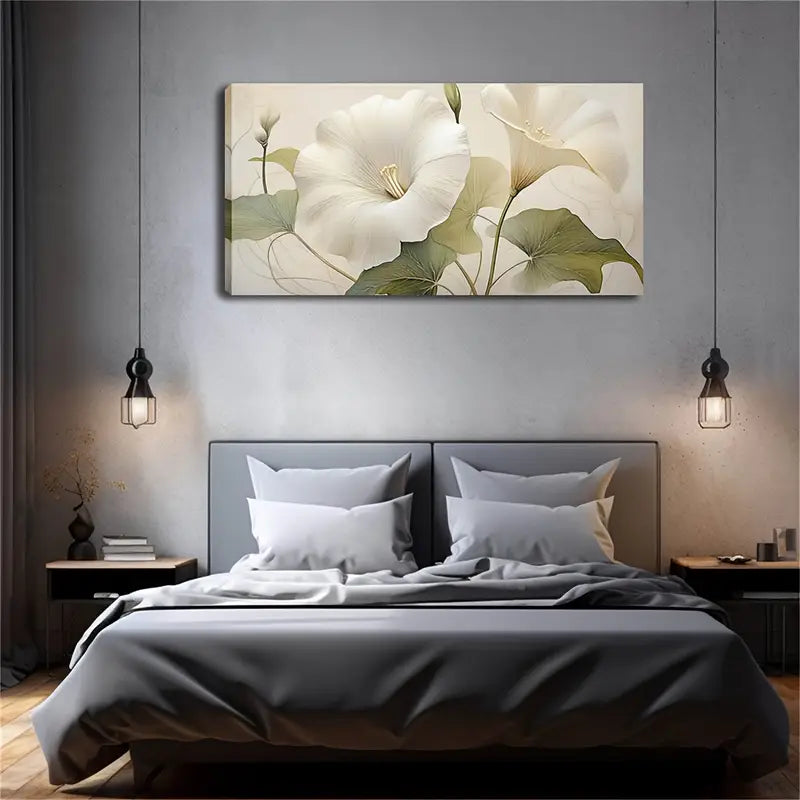 White Calla Lily Green Leaves Wall Art Canvas Office Home Room Framed 120x60cm