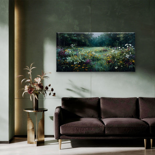 Wildflower Meadow Forest Clear Wall Art Canvas Office Home Room Framed 80x45cm