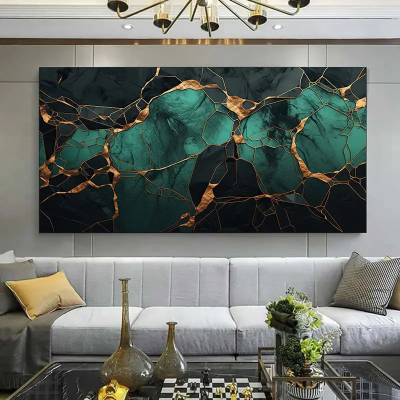 Modern Abstract Golden and Teal Design Wall Art wall canvas office home room framed 120x60cm