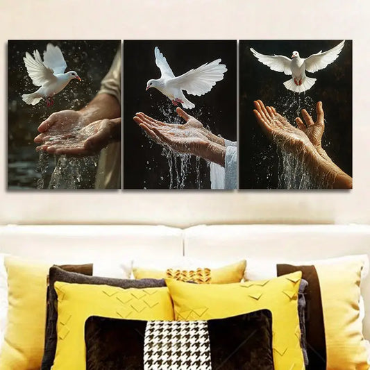 3pcs Peace Dove on Hand Design Metal Print Ready to Hang Art