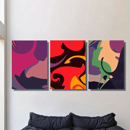 3pcs Abstract Color Block Modern Pop Style Design Metal Print Ready to Hang Art