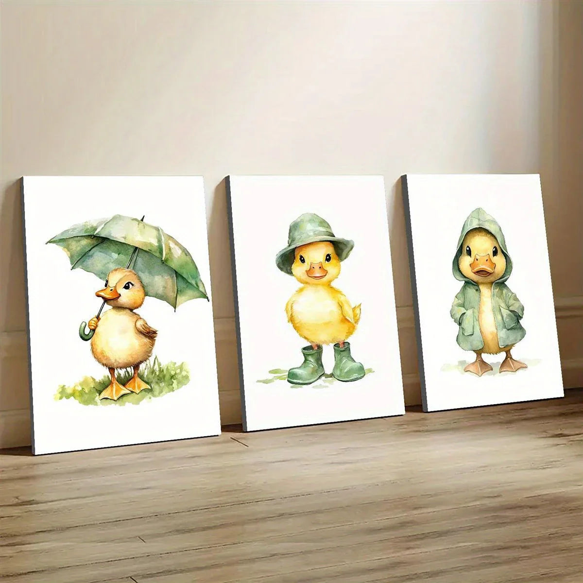 3pcs Adorable Duck Umbrella, Hat & Hoodie Classic Design Metal Print Ready to Hang Art