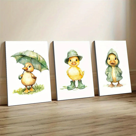 3pcs Adorable Duck Umbrella, Hat & Hoodie Classic Design Metal Print Ready to Hang Art
