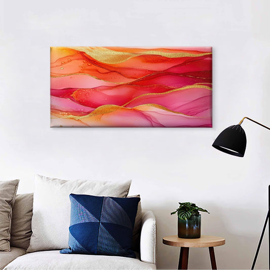 Abstract Red Pink and Gold Glitter Wall Art Canvas Office Home Framed 80x45cm