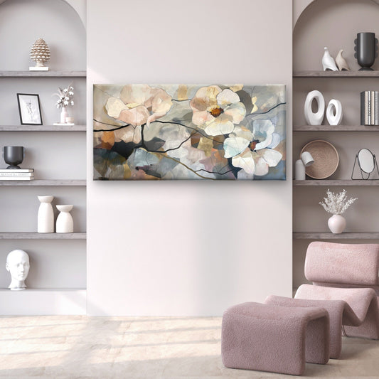 Abstract Blush Pink and Cream Floral Wall Art Canvas Office Home Framed 80x45cm