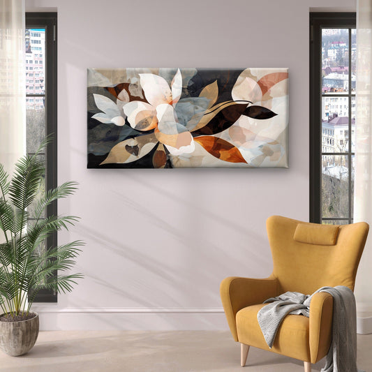 Abstract Neutral Earth Tone Floral Wall Art Canvas Office Home Framed 80x45cm