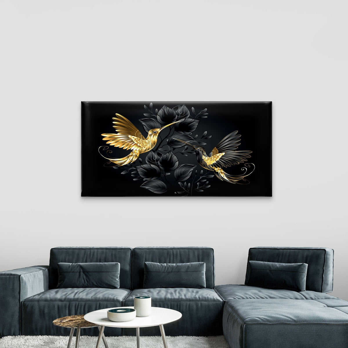 Black Gold Jewelry Hummingbirds Wall Art Canvas Office Home Framed 120x60cm