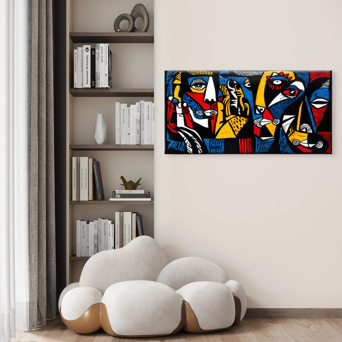 Cubist Expressionist Abstract Faces Wall Art Canvas Office Home Framed 80x45cm
