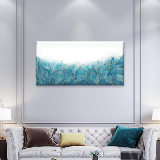 Teal Gold Leaf Watercolor Abstract Wall Art Canvas Office Home Framed 80x45cm