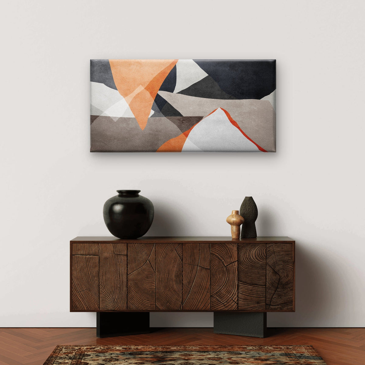Abstract Geometric Orange Grey Shape Wall Art Canvas Office Home Framed 80x45cm