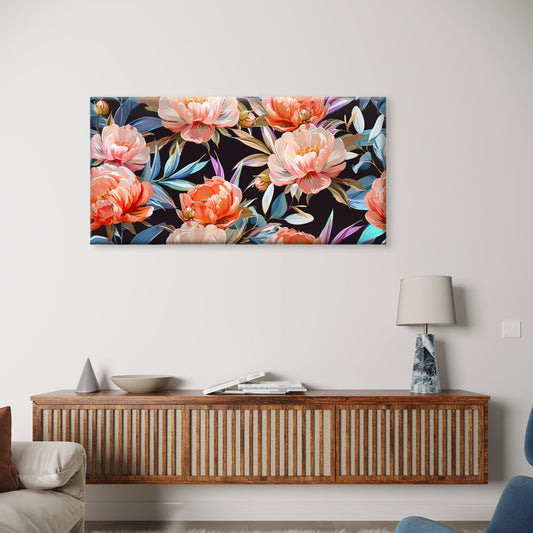 Vintage Floral Pink Peony Rose Bloom Wall Art Canvas Office Home Framed 80x45cm