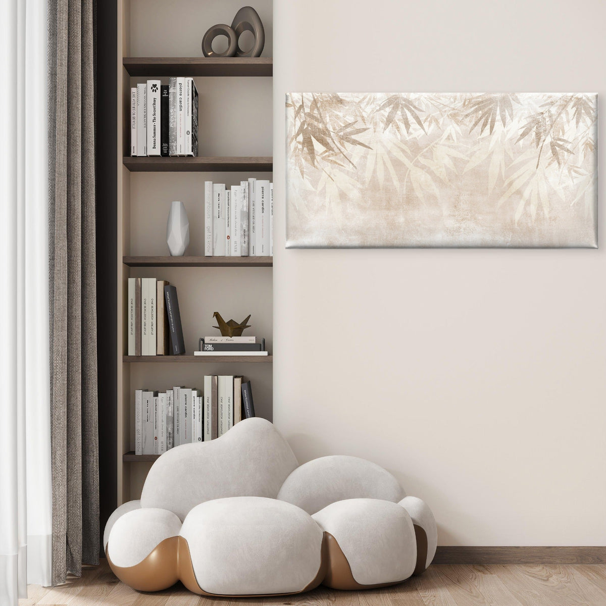 Minimalist Bamboo Leaf Silhouette Wall Art Canvas Office Home Framed 80x45cm