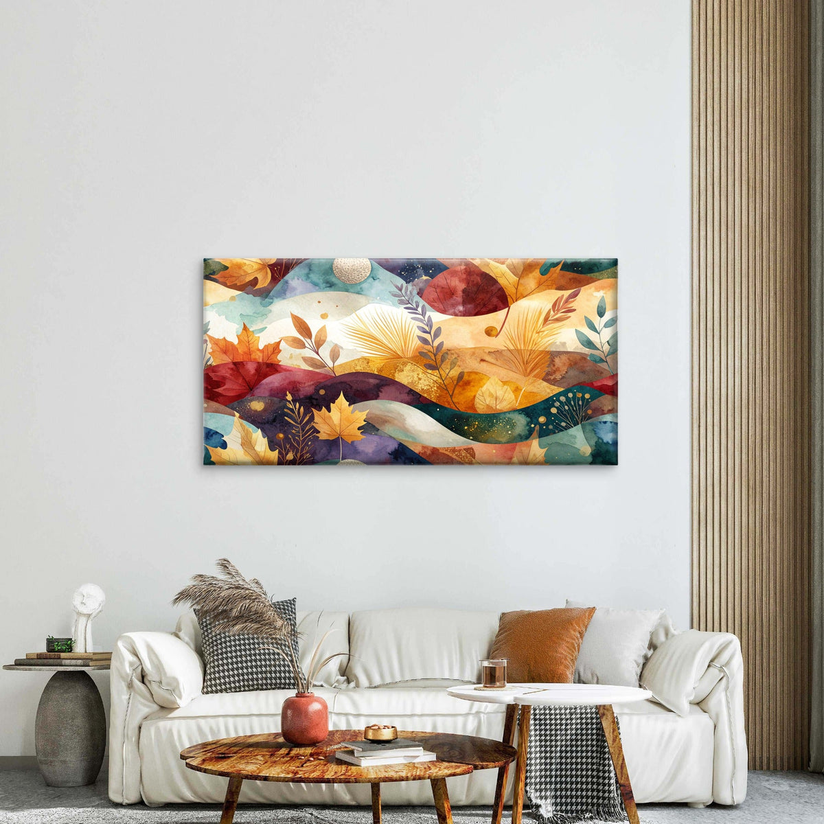 Forest Maple Leaves Panoramic Sun Wall Art Canvas Office Home Framed 80x45cm
