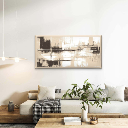 Abstract Textured Cream Charcoal Wall Art Canvas Office Home Framed 80x45cm