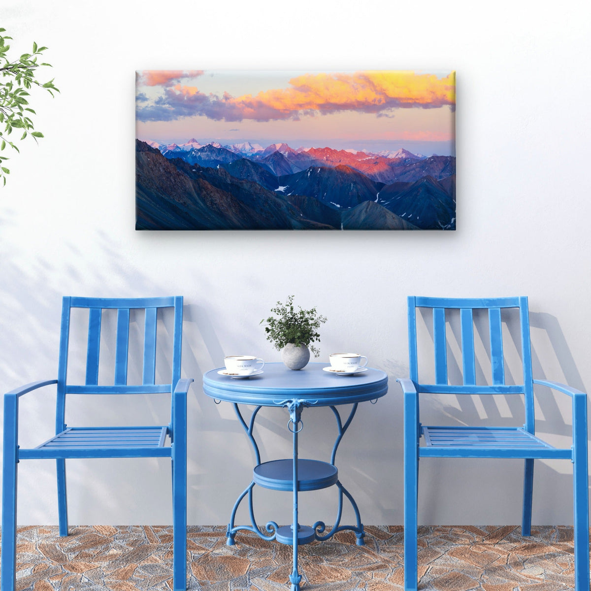 Golden Clouds Snowy Ridge Vista Wall Art Canvas Office Home Framed 80x45cm