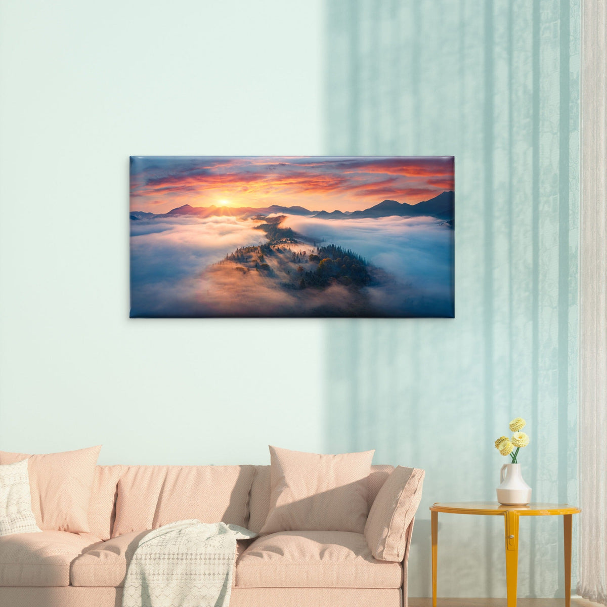Epic Foggy Mountain Sea of Clouds Wall Art Canvas Office Home Framed 80x45cm