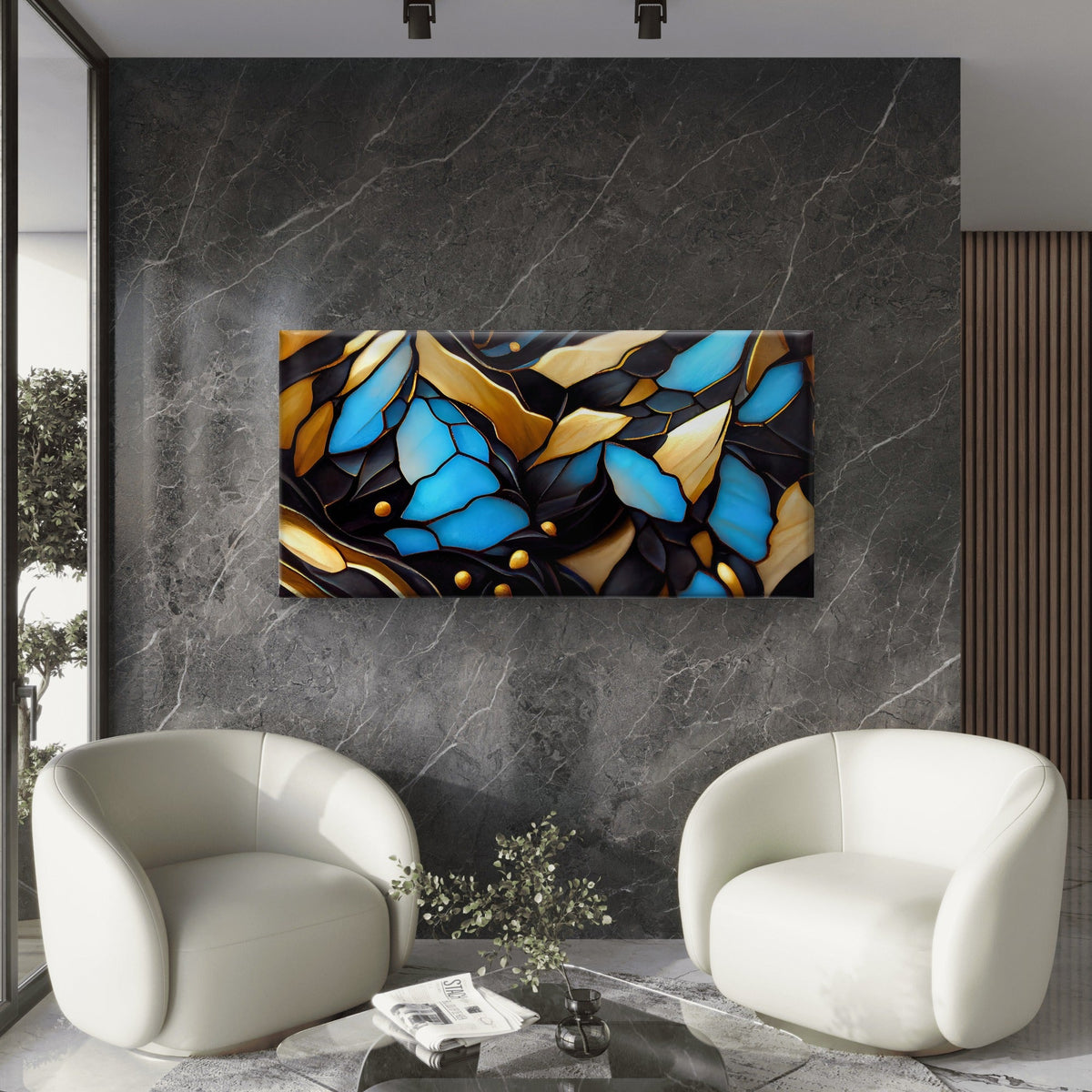 Luxury Stained Glass Pattern Art Wall Art Canvas Office Home Framed 80x45cm