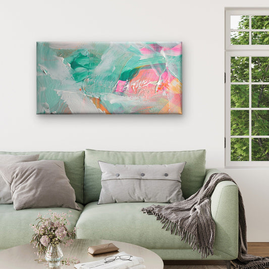 Modern Abstract Teal Pink Pastel Wall Art Canvas Office Home Framed 80x45cm