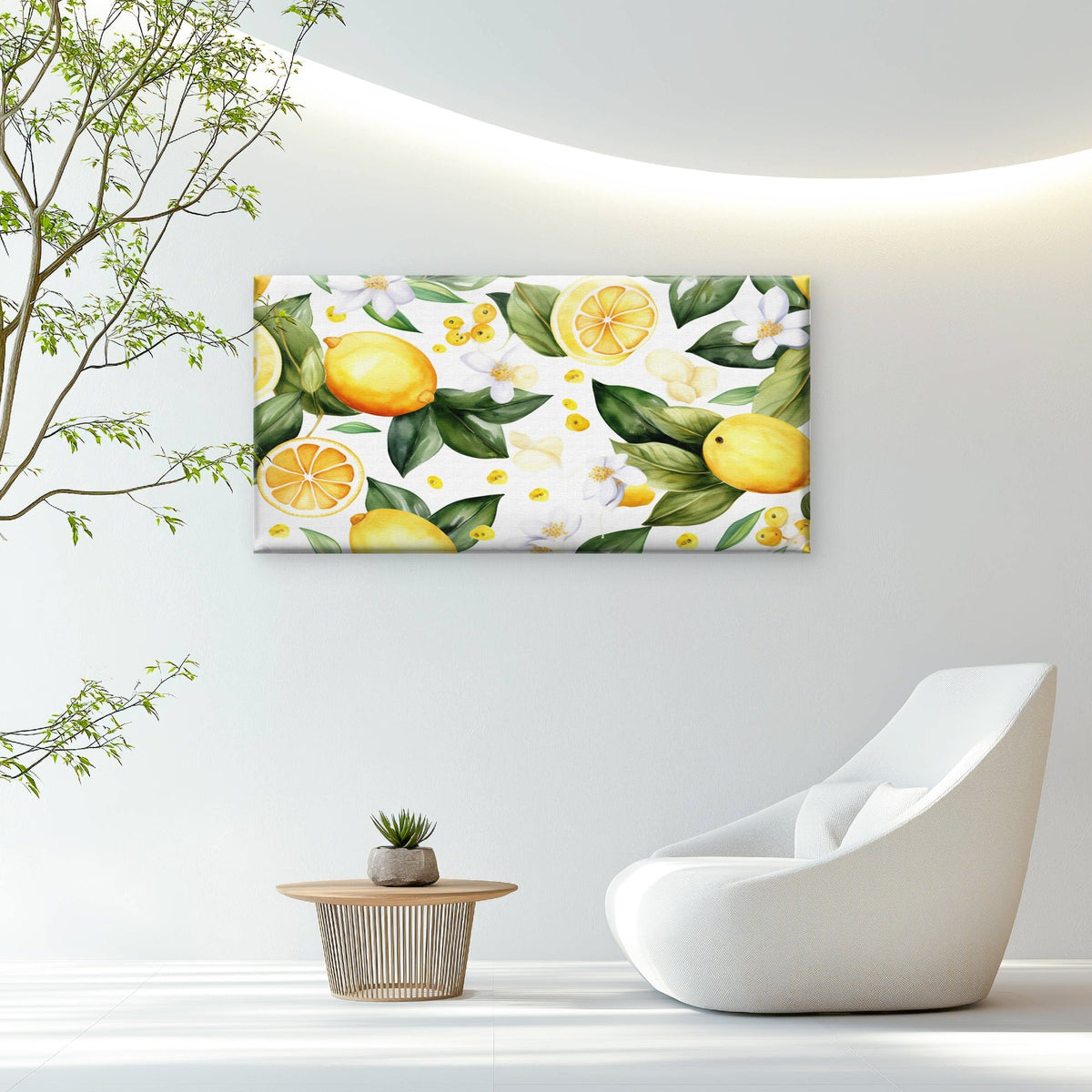 Bright Watercolor Lemon Fruit Garden Wall Art Canvas Office Home Framed 120x60cm