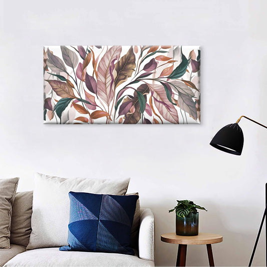 Boho Watercolor Muted Purple Foliage Wall Art Canvas Office Home Framed 80x45cm