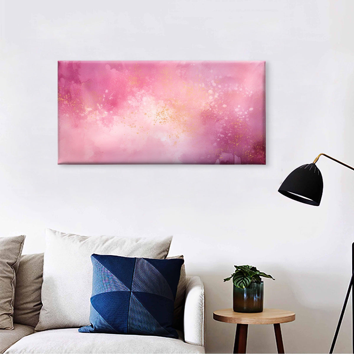 Abstract Modern Pastel Rose Splatter Wall Art Canvas Office Home Framed 80x45cm