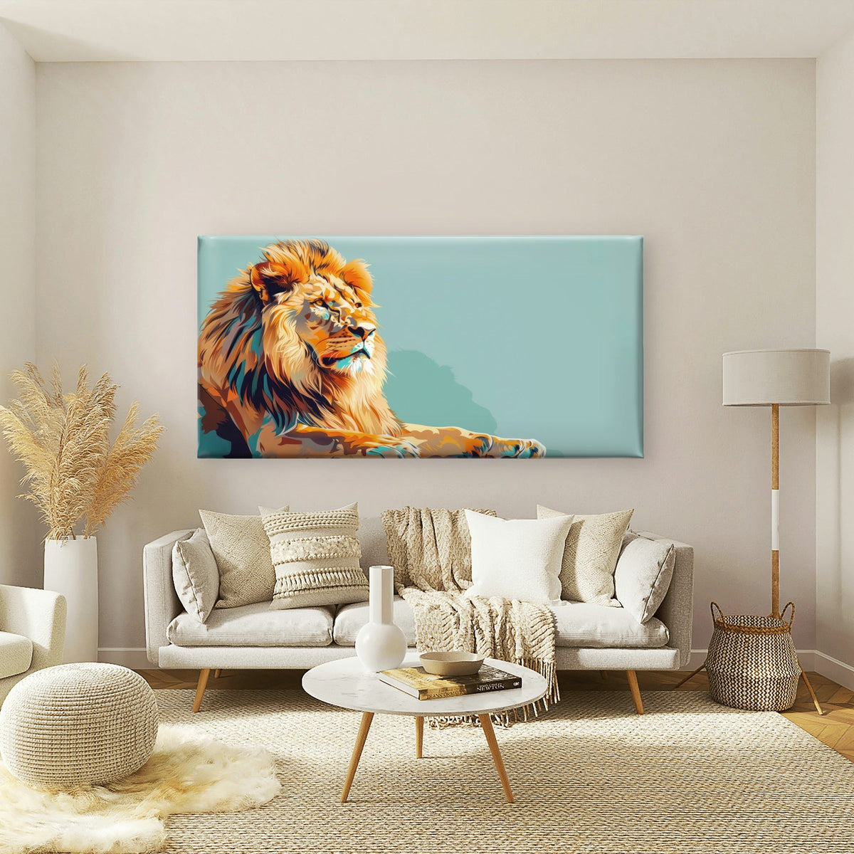 Abstract Golden Mane Lion Resting Wall Art Canvas Office Home Framed 120x60cm