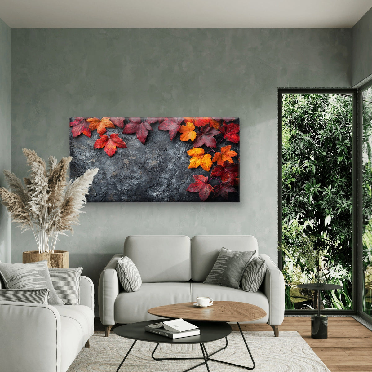 Rustic Autumn Leaves Concrete Texture Wall Art Canvas Office Home Framed 120x60