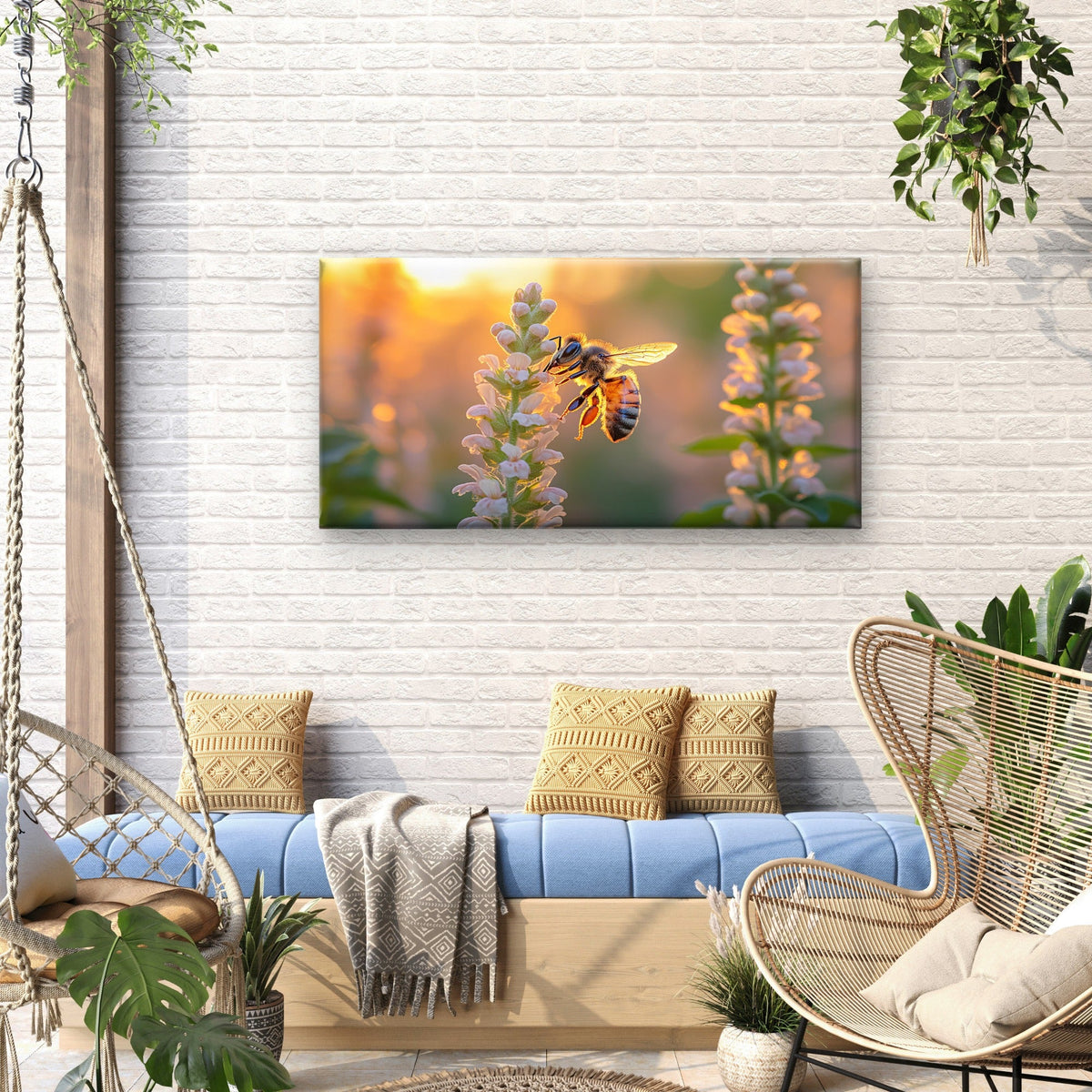 Rustic Spring Garden Bumblebee Wall Art Canvas Office Home Framed 80x45cm