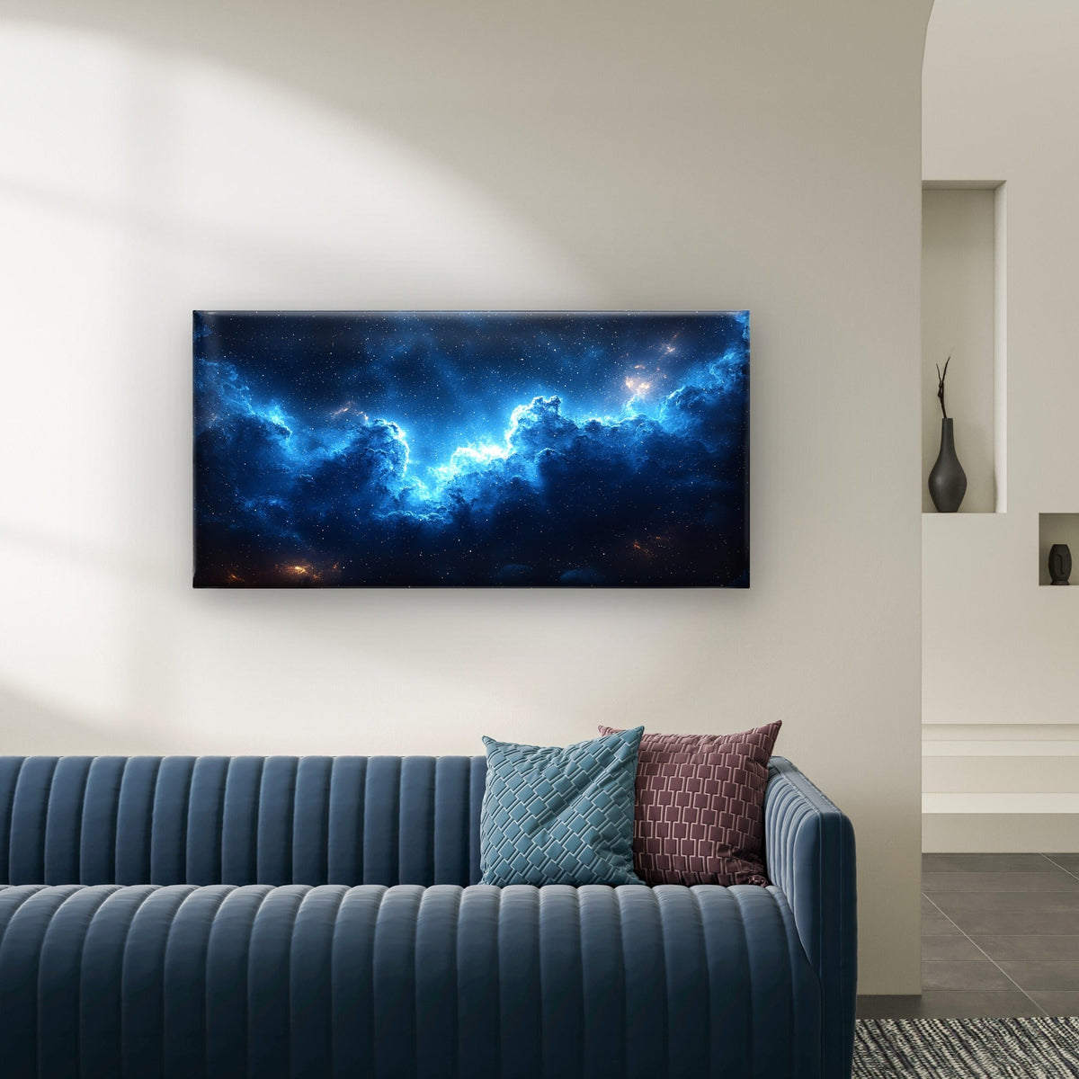 Cosmic Blue Galaxy Nebula Stars Space Wall Art Canvas Office Home Framed 80x45cm