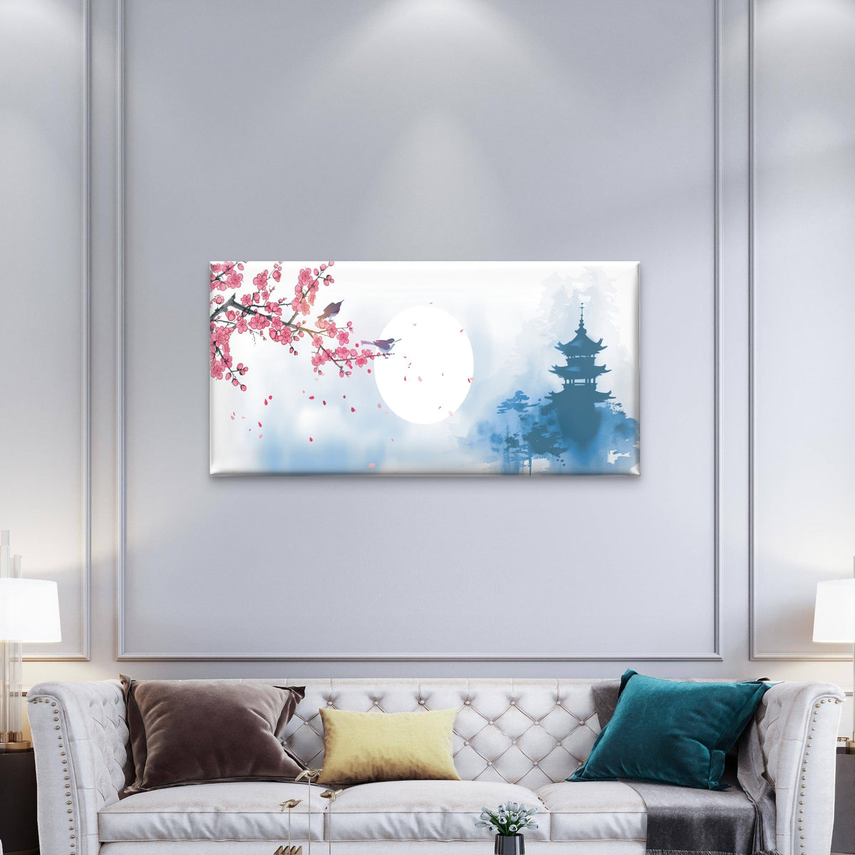 Zen Japanese Pagoda Cherry Blossom Wall Art Canvas Office Home Framed 120x60cm