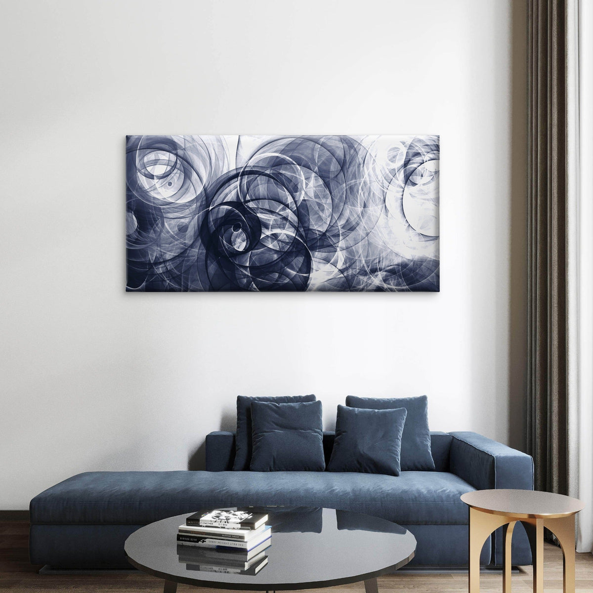 Abstract Navy Blue Overlapping Circles Wall Art Canvas Office Home Framed 80x45