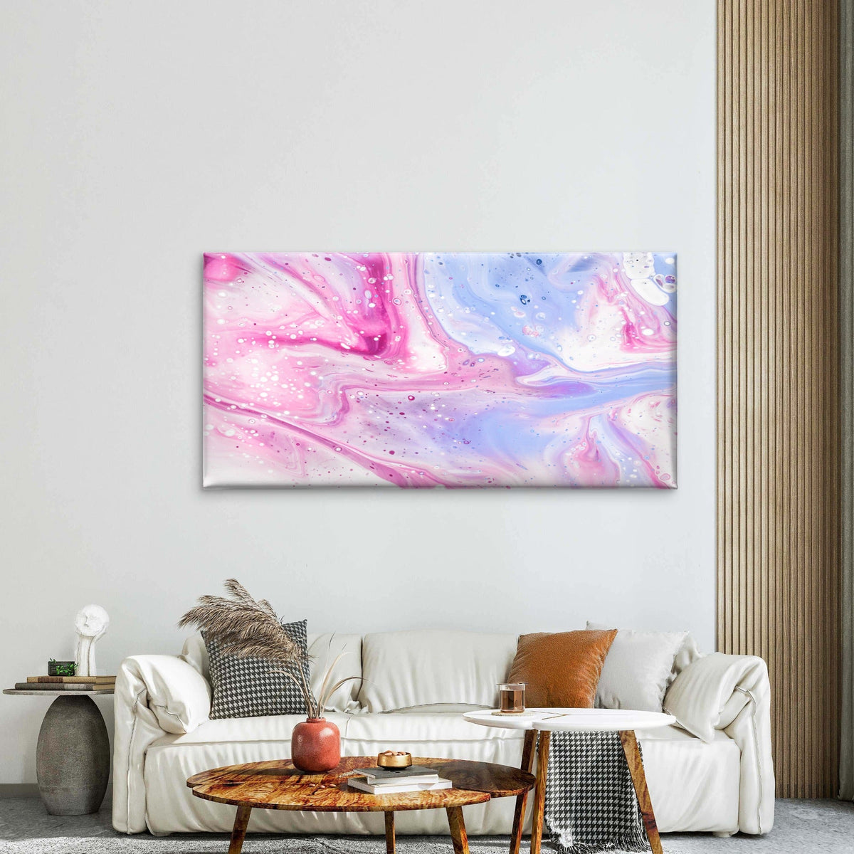 Abstract Pink Purple Fluid Pour Wall Art Canvas Office Home Framed 120x60cm