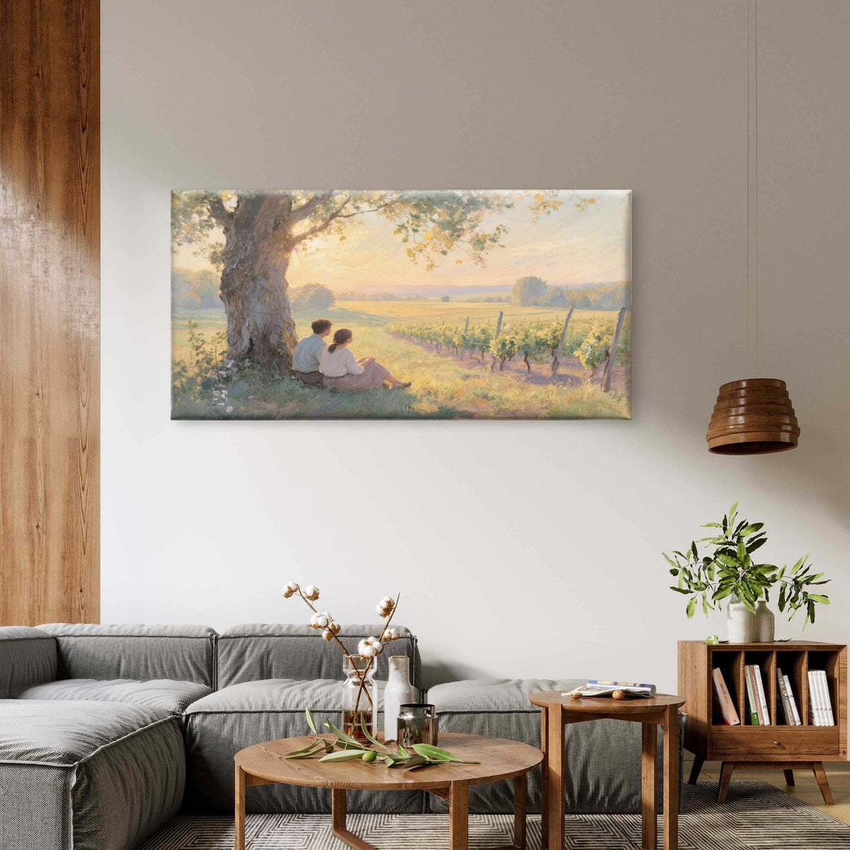 Romantic Couple Vineyard Landscape Wall Art Canvas Office Home Framed 120x60cm