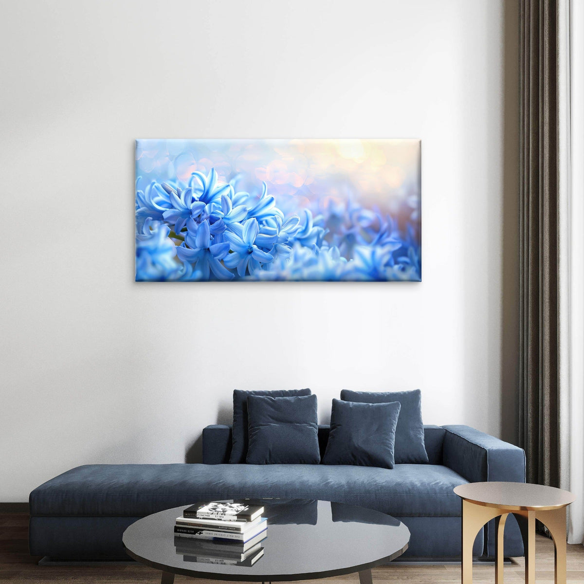 Blue Hyacinth Floral Spring Wall Art Canvas Office Home Framed 120x60cm