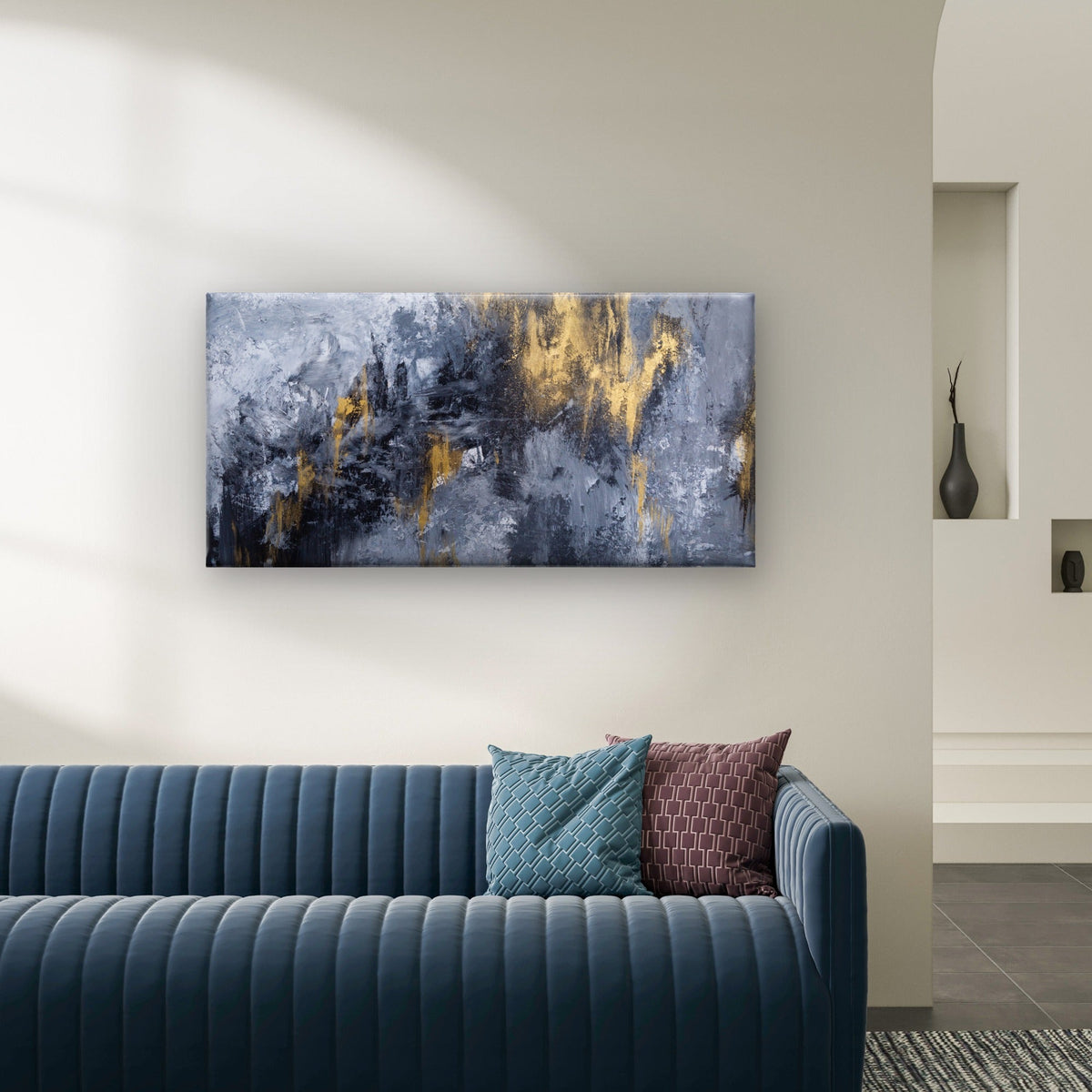 Abstract Black Grey Gold Painting Wall Art Canvas Office Home Framed 120x60cm