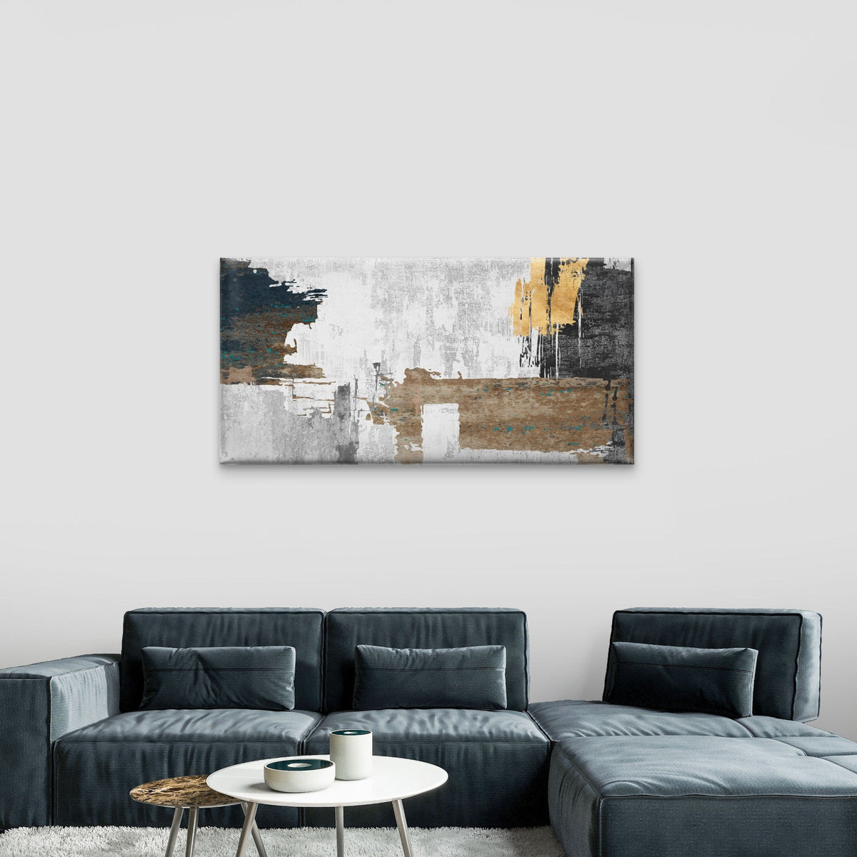 Vibrant Black Gold Concrete Texture Wall Art Canvas Office Home Framed 120x60cm