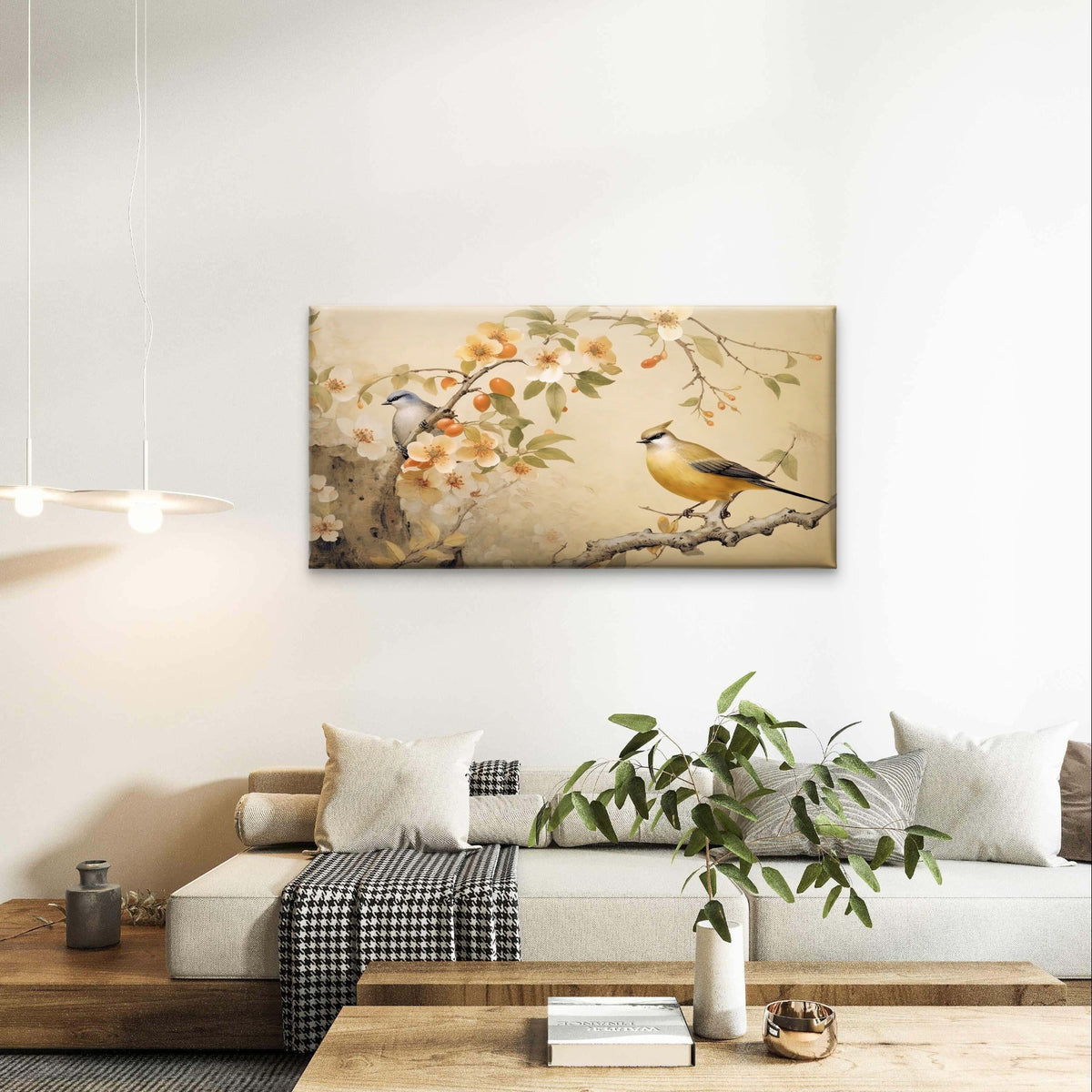 Vintage Japanese Style Birds Blossom Wall Art Canvas Office Home Framed 120x60cm