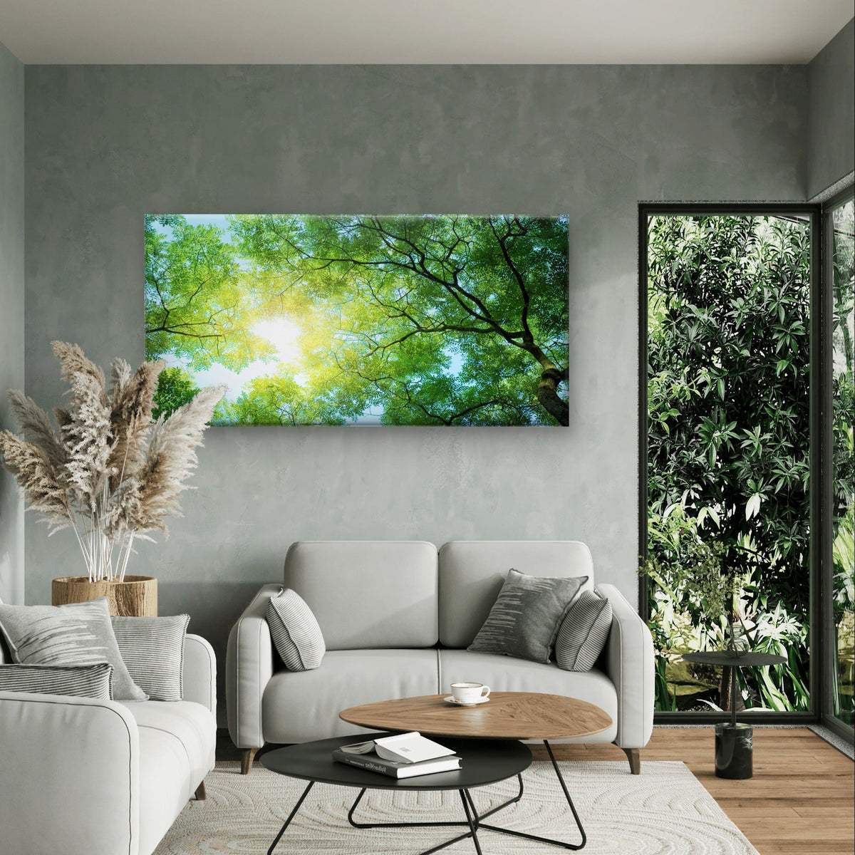 Green Forest Canopy Sunbeam Tree Wall Art Canvas Office Home Framed 120x60cm