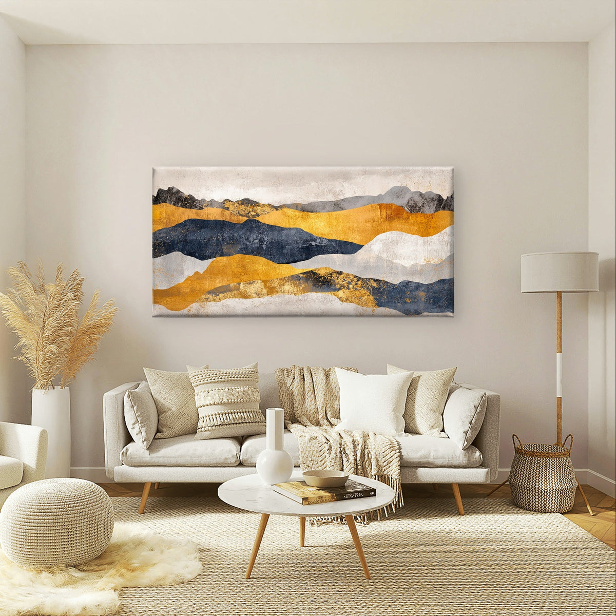 Abstract Mountain Gold Foil Navy Wall Art Canvas Office Home Framed 120x60cm
