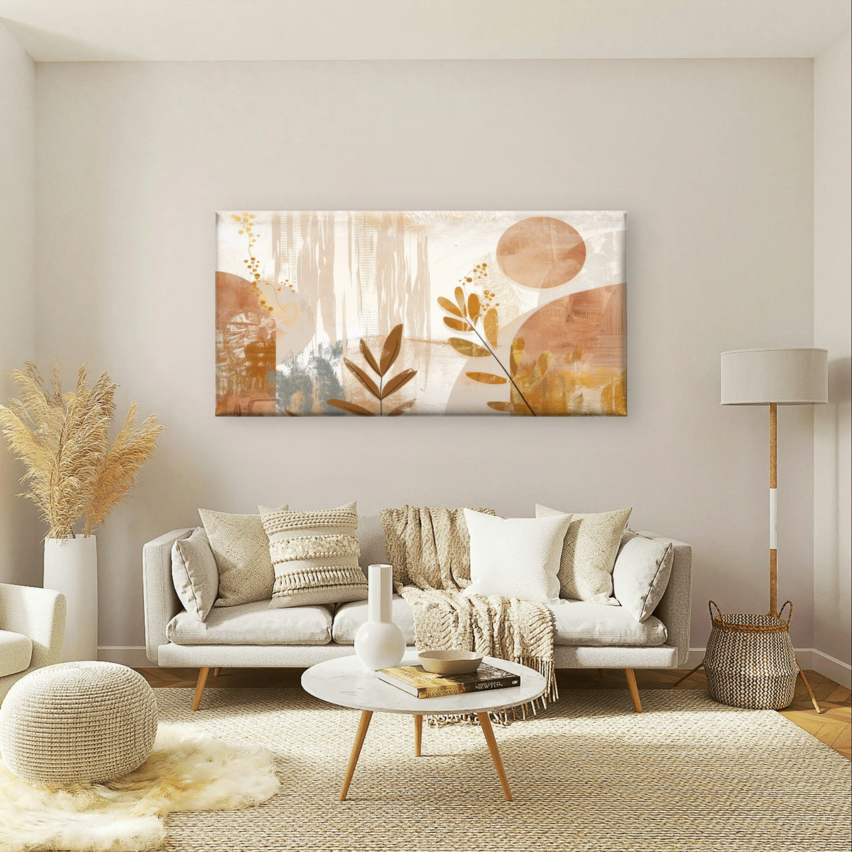 Abstract Boho Botanical Leaf Art Wall Art Canvas Office Home Framed 80x45cm