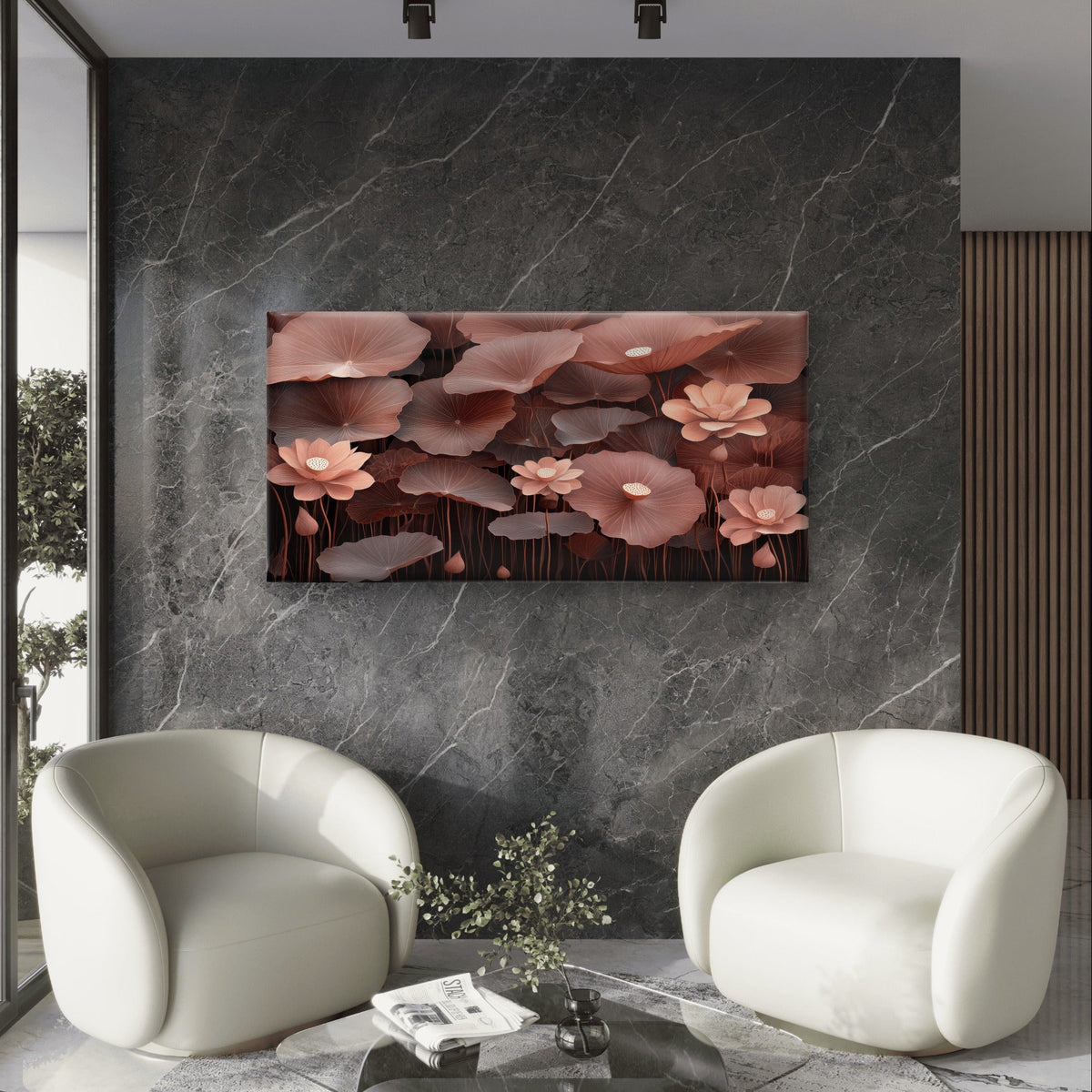 Rose Gold Lotus Lily Water Lilys Wall Art Canvas Office Home Framed 120x60cm