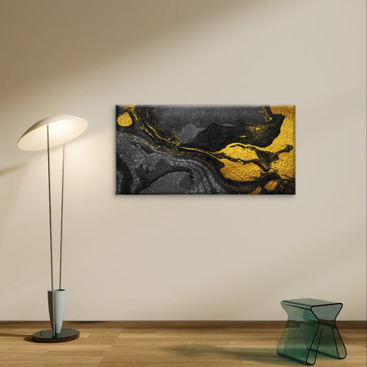 Modern Black Gold Abstract Fluid Wall Art Canvas Office Home Framed 80x45cm
