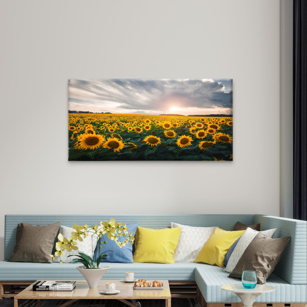 Sunflower Nature Sky Scenery Art Wall Art Canvas Office Home Framed 120x60cm