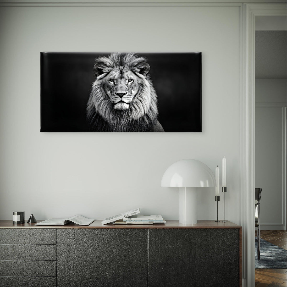 Monochrome Lion King Wildlife Art Wall Art Canvas Office Home Framed 120x60cm