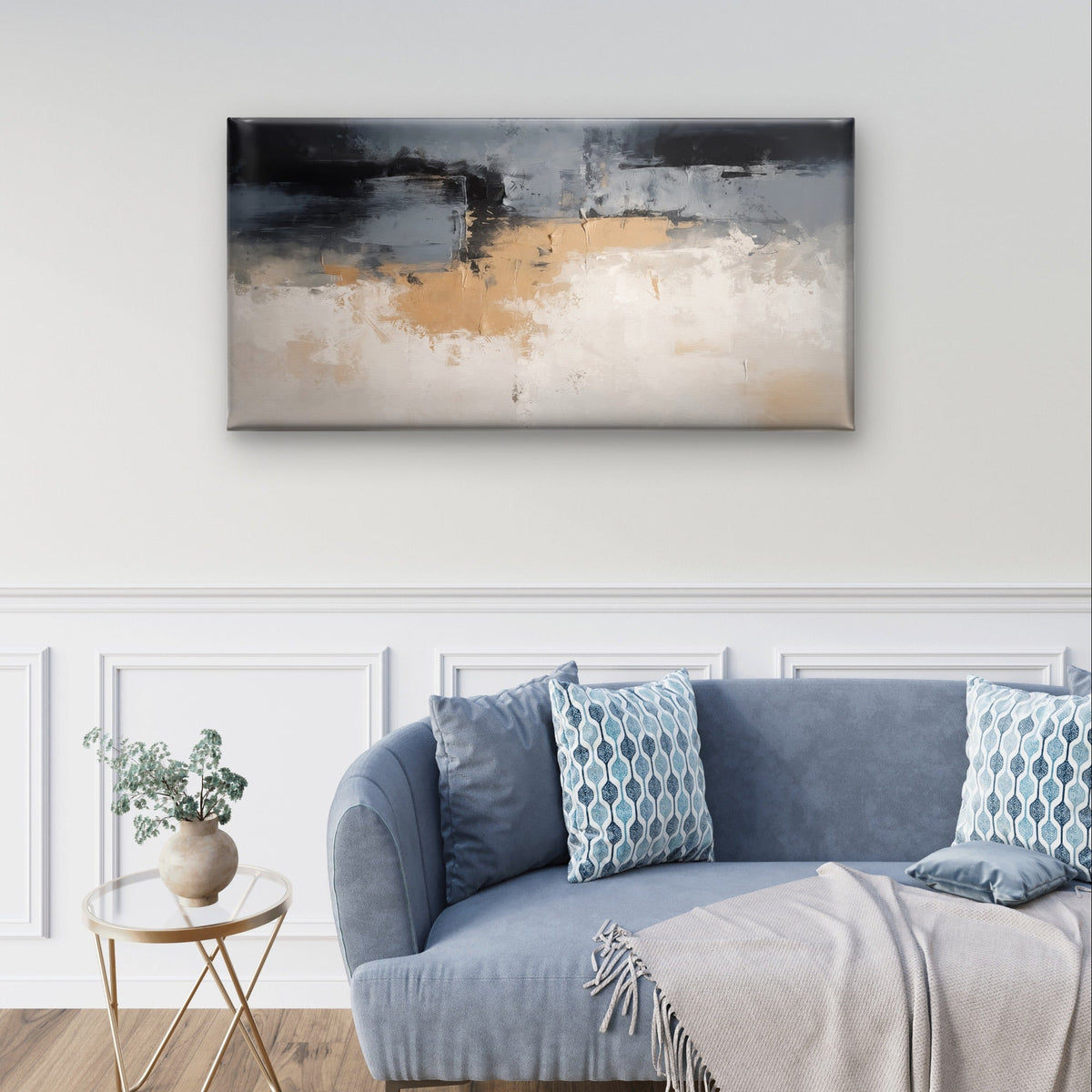 Black Grey Beige White Oil Painting Wall Art Canvas Office Home Framed 120x60cm
