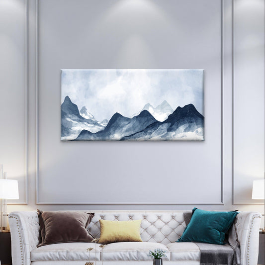 Abstract Navy Indigo Mountain Ridge Wall Art Canvas Office Home Framed 80x45cm