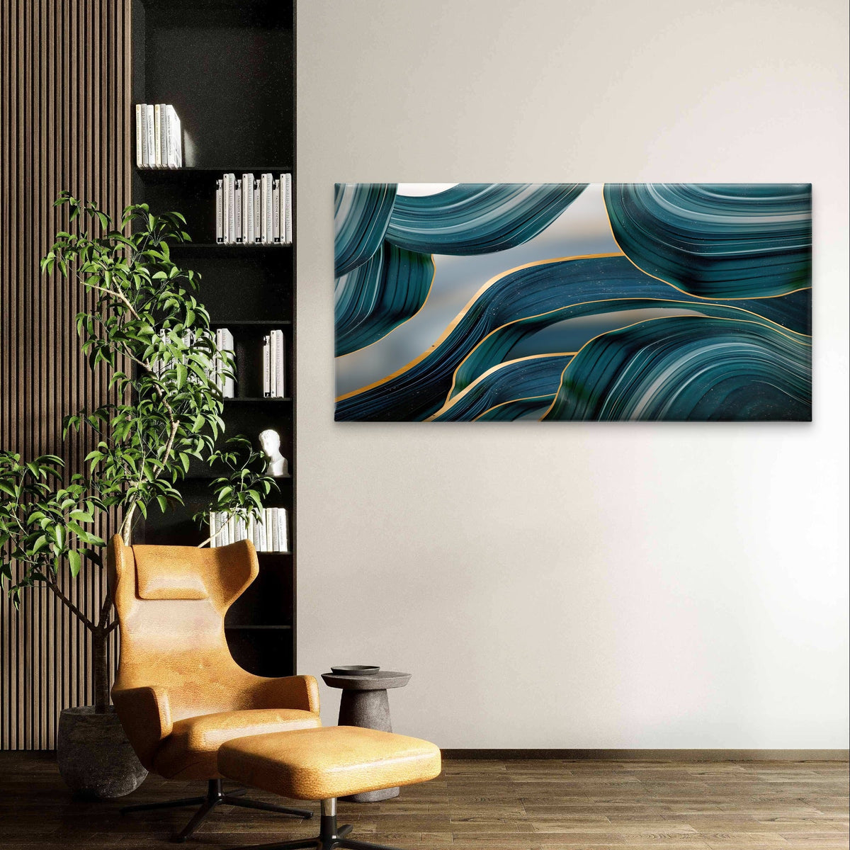 Luxury Turquoise Flowing Silk Pattern Wall Art Canvas Office Home Framed 120x60cm