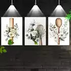 3pcs Beautiful Charming White Floral Kitchenware Wall Art Set Canvas Framed 40x60cm - High Quality Print 100% Australian Made Wall Canvas Ready to Hang
