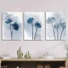 3pcs Blue Botanical Flower Abstract Metal Print Ready to Hang Art